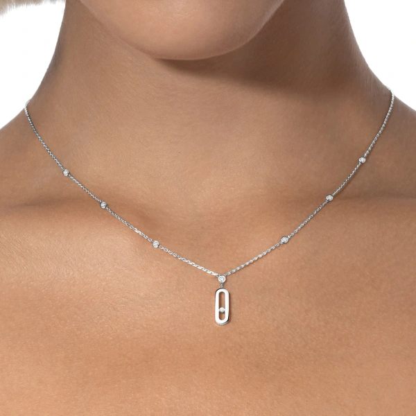 Messika Move Uno Pendant Necklace in 18K White Gold, Small Model | Fine Necklaces | Coveti