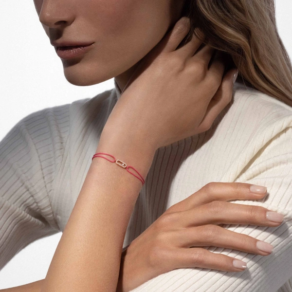 Messika Move Uno Pink Cord Bracelet in 18K Pink Gold | Fine Bracelets | Coveti