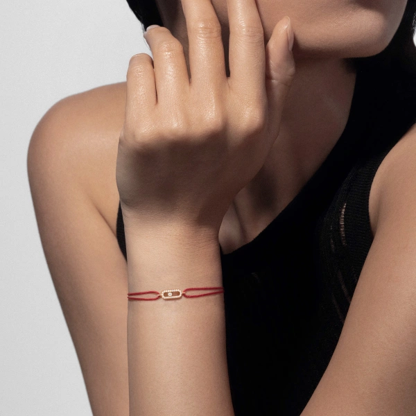 Messika Move Uno Red Cord Bracelet in 18K Yellow Gold | Fine Bracelets | Coveti