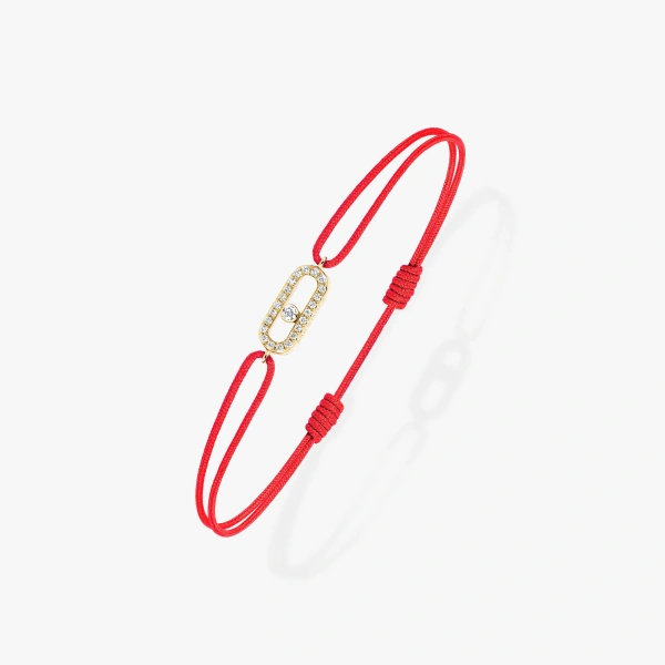 Messika Move Uno Red Cord Bracelet in 18K Yellow Gold | Fine Bracelets | Coveti