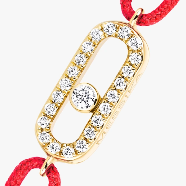 Messika Move Uno Red Cord Bracelet in 18K Yellow Gold | Fine Bracelets | Coveti