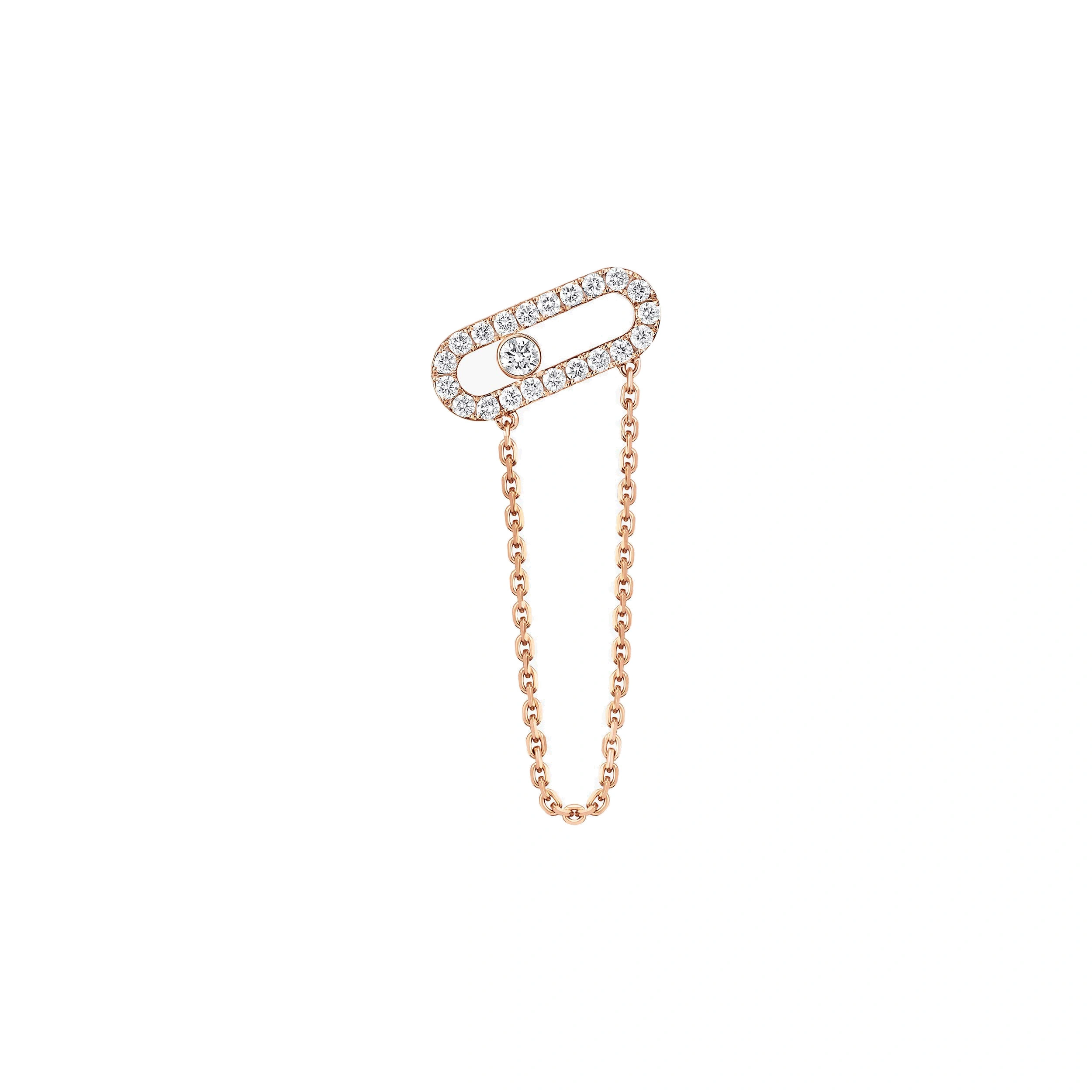 Messika Move Uno Single Chain Earring in 18K Pink Gold Messika Move Uno Single Chain Earring in 18K Pink Gold | Fine Earrings | Coveti