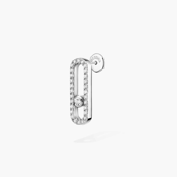 Messika Move Uno Single Pave Earring in 18K White Gold, Left | Fine Earrings | Coveti