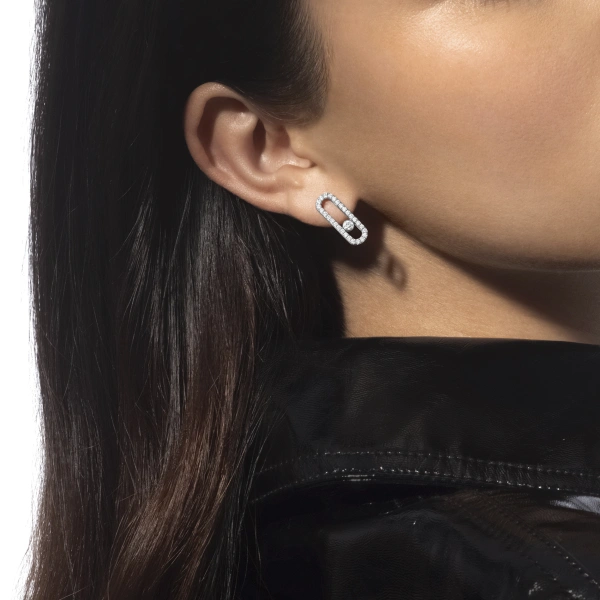 Messika Move Uno Single Pave Earring in 18K White Gold, Right | Fine Earrings | Coveti