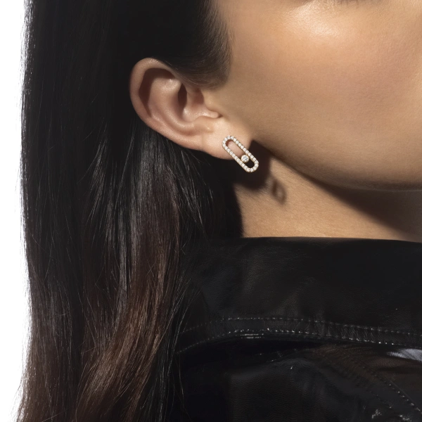 Messika Move Uno Single Pave Earring in 18K Yellow Gold, Right | Fine Earrings | Coveti