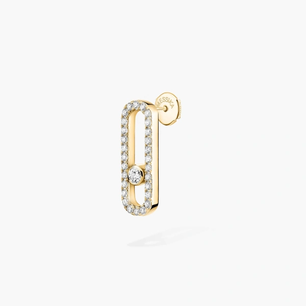 Messika Move Uno Single Pave Earring in 18K Yellow Gold, Right | Fine Earrings | Coveti