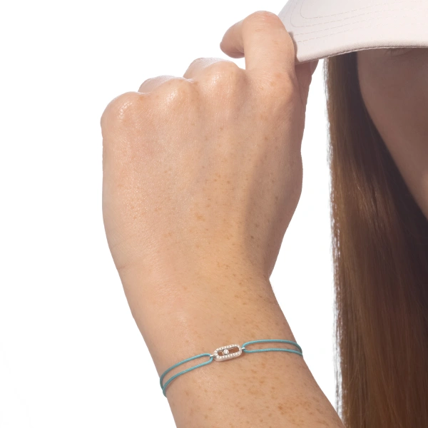 Messika Move Uno Turquoise Cord Bracelet in 18K White Gold | Fine Bracelets | Coveti