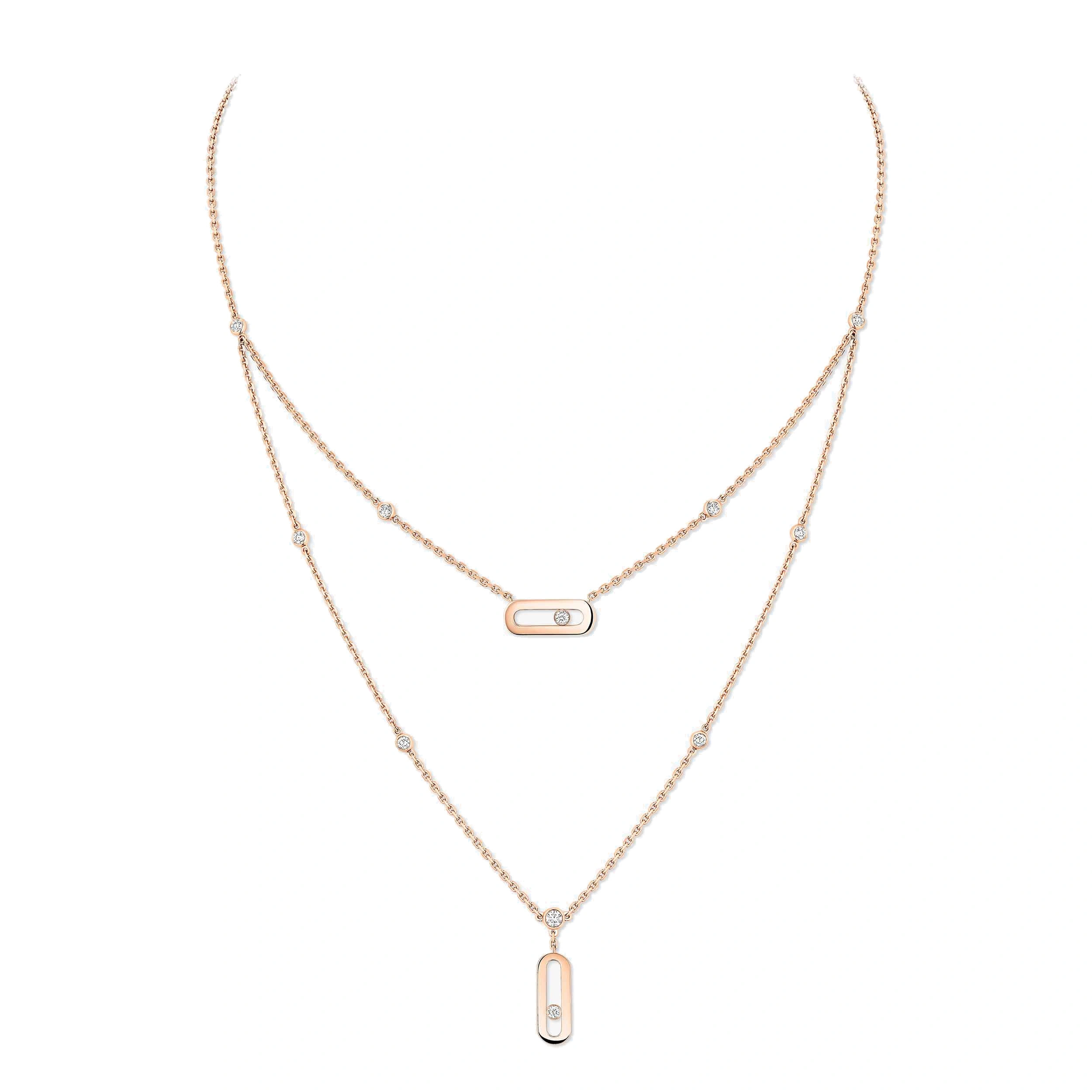 Messika Move Uno Two-Row Necklace in 18K Pink Gold Messika Move Uno Two-Row Necklace in 18K Pink Gold | Fine Necklaces | Coveti