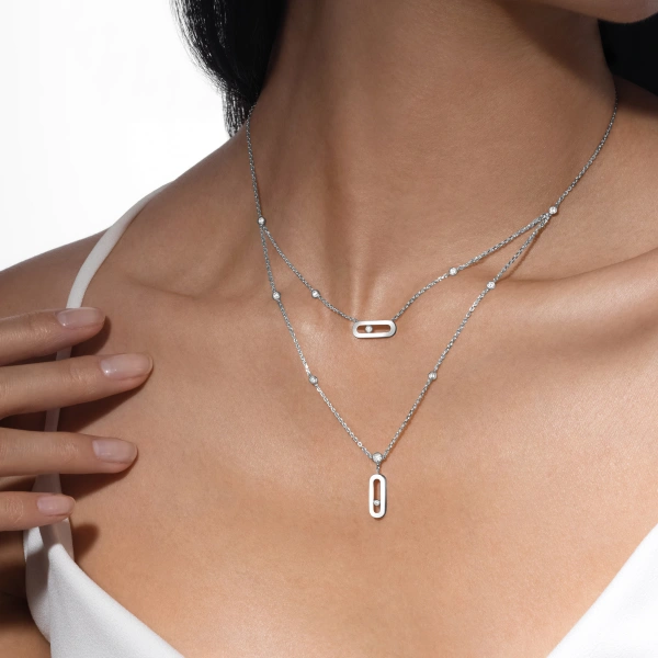 Messika Move Uno Two-Row Necklace in 18K White Gold | Fine Necklaces | Coveti