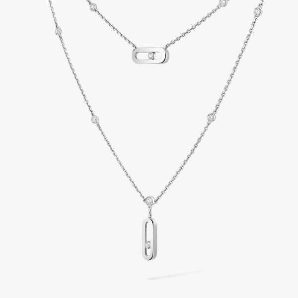 Messika Move Uno Two-Row Necklace in 18K White Gold | Fine Necklaces | Coveti