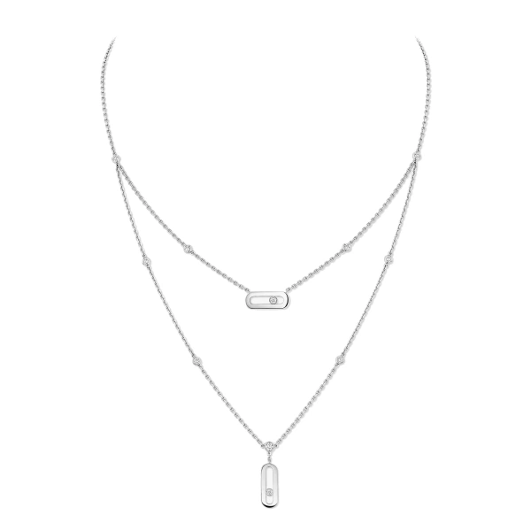 Messika Move Uno Two-Row Necklace in 18K White Gold | Fine Necklaces | Coveti