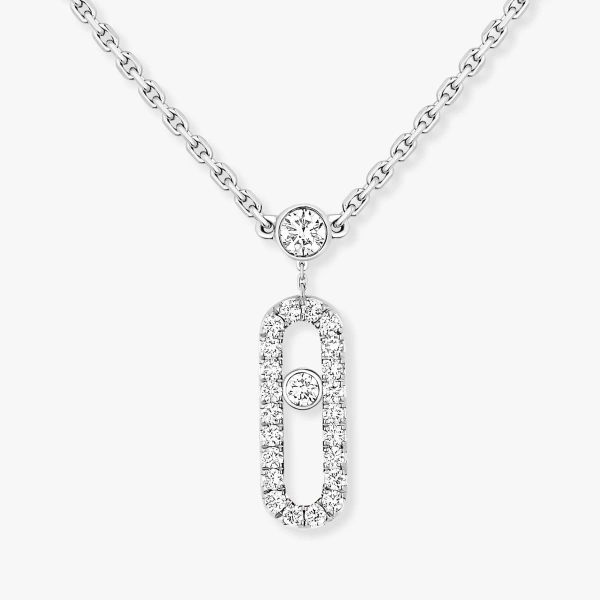 Messika Move Uno Two-Row Pave Necklace in 18K White Gold | Fine Necklaces | Coveti