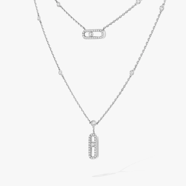 Messika Move Uno Two-Row Pave Necklace in 18K White Gold | Fine Necklaces | Coveti