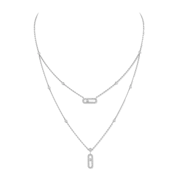 Move Uno Two-Row Pave Necklace in 18K White Gold