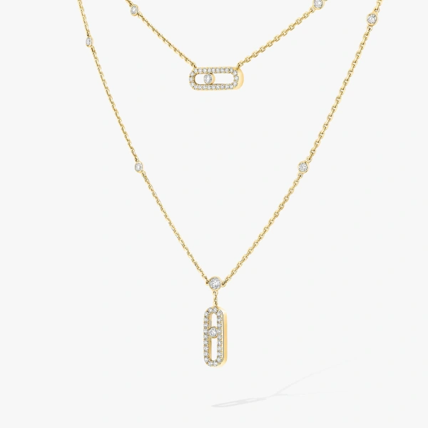 Messika Move Uno Two-Row Pave Necklace in 18K Yellow Gold | Fine Necklaces | Coveti