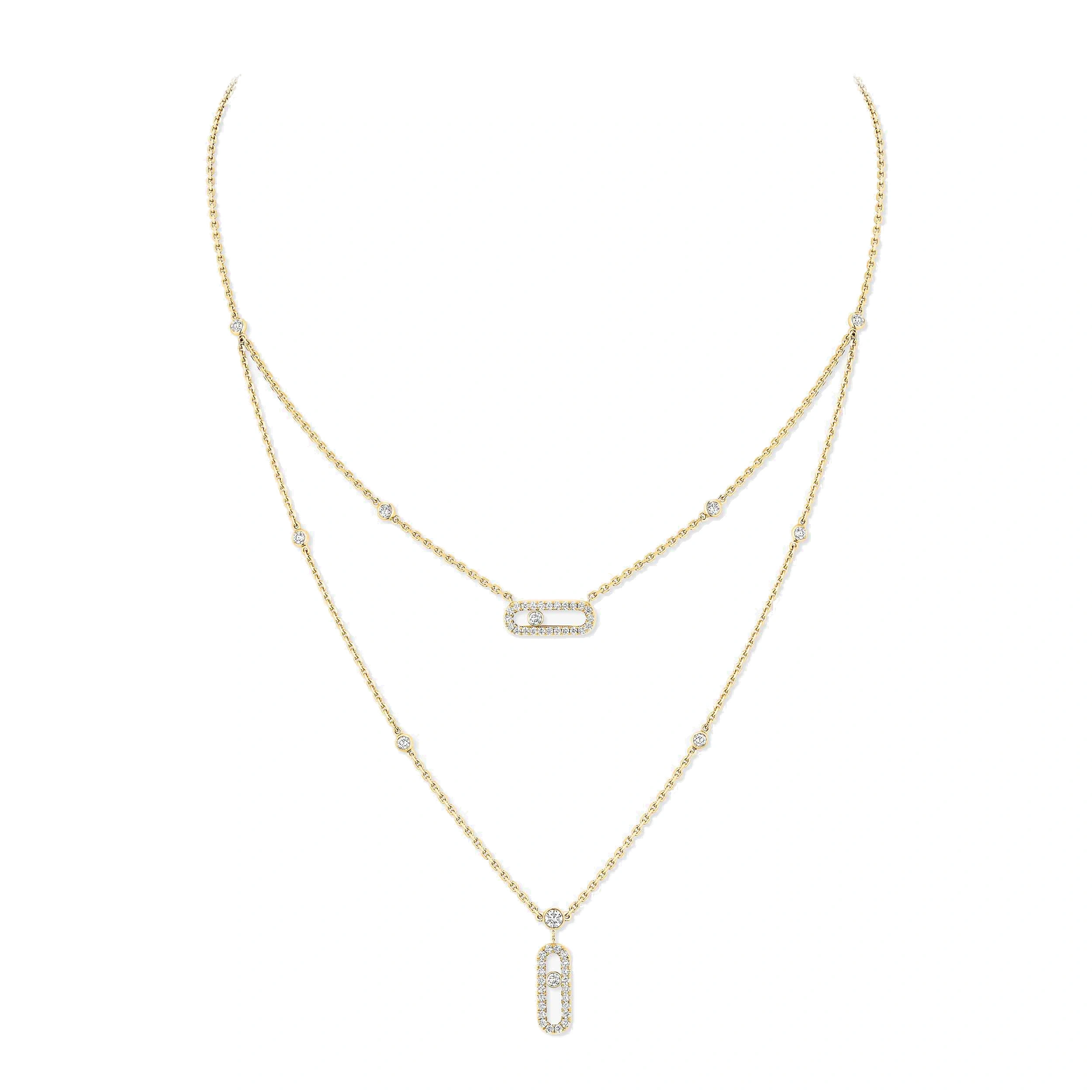 Messika Move Uno Two-Row Pave Necklace in 18K Yellow Gold Messika Move Uno Two-Row Pave Necklace in 18K Yellow Gold | Fine Necklaces | Coveti