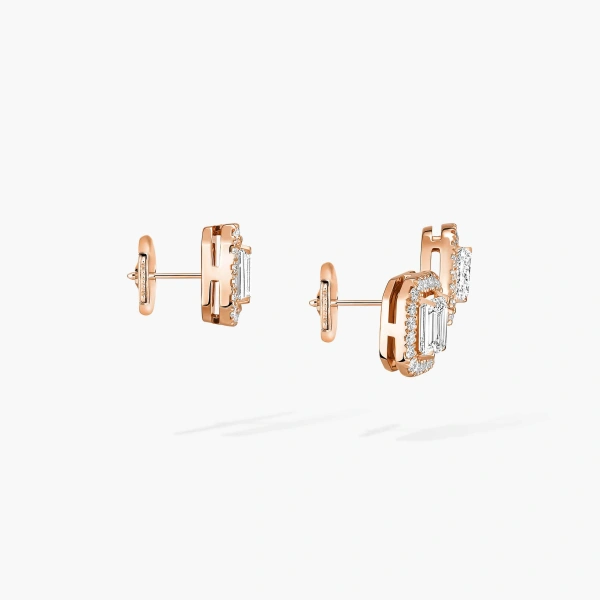 Messika My Twin Asymmetrical Earrings in 18K Pink Gold, Small Model | Fine Earrings | Coveti