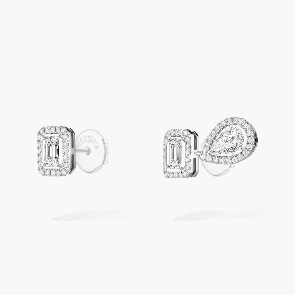 Messika My Twin Asymmetrical Earrings in 18K White Gold, Medium Model | Fine Earrings | Coveti