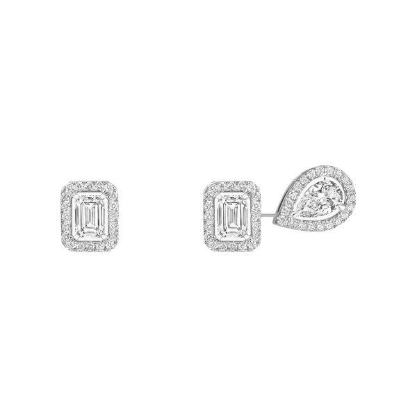 My Twin Asymmetrical Earrings in 18K White Gold, Medium Model