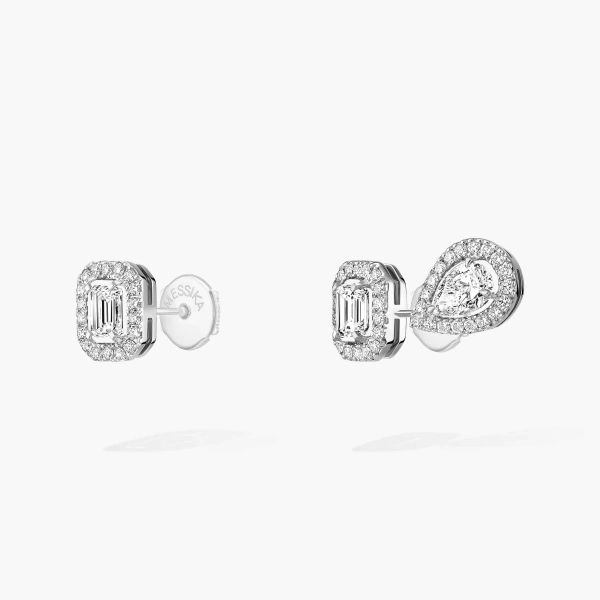 Messika My Twin Asymmetrical Earrings in 18K White Gold, Small Model | Fine Earrings | Coveti