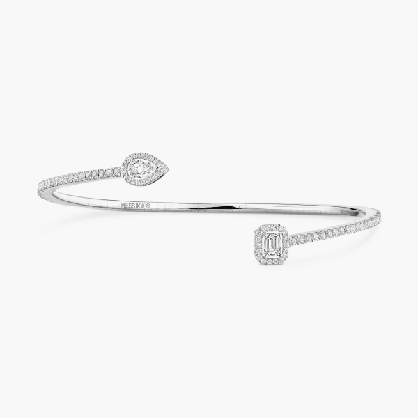 Messika My Twin Pave Bangle in 18K White Gold, Small Model | Fine Bracelets | Coveti