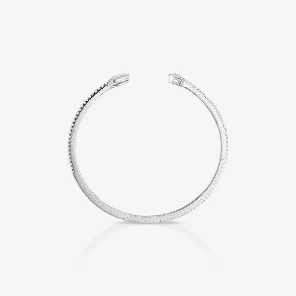 Messika My Twin Pave Bangle in 18K White Gold, Small Model | Fine Bracelets | Coveti