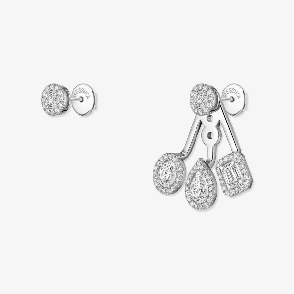 Messika My Twin Trio Asymmetrical Earrings in 18K White Gold | Fine Earrings | Coveti