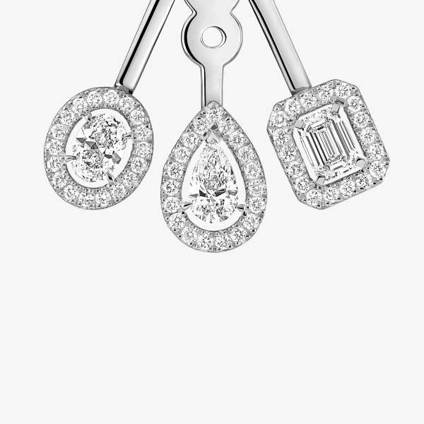Messika My Twin Trio Asymmetrical Earrings in 18K White Gold | Fine Earrings | Coveti