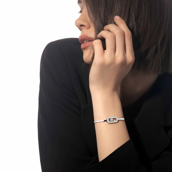 Messika So Move Pave Bangle in 18K White Gold | Fine Bracelets | Coveti