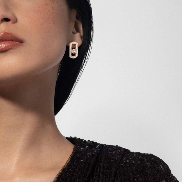 Messika So Move Pave Earrings in 18K Pink Gold | Fine Earrings | Coveti