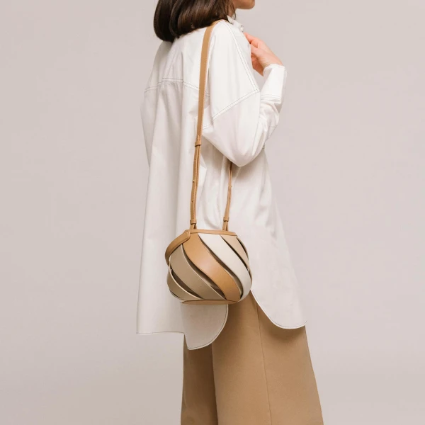 Mlouye Helix Bag in Praline | Shoulder & Crossbody Bags | Coveti