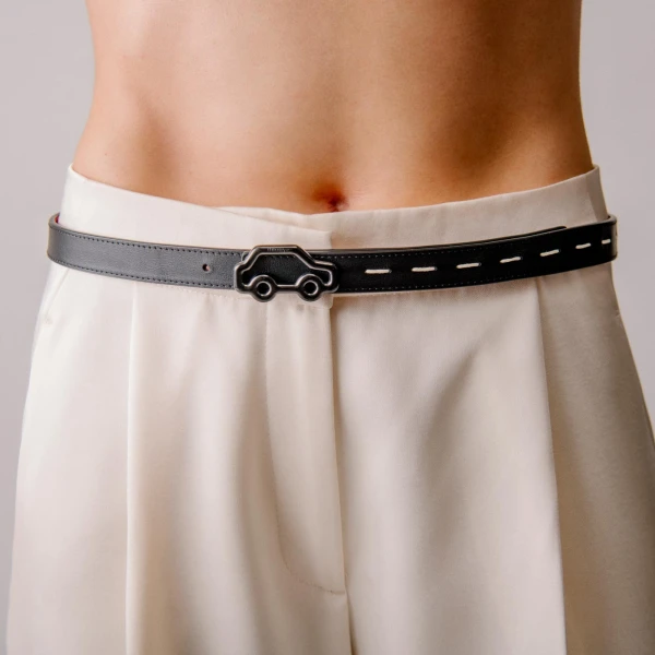 Mlouye Hit the Road Belt in Black and Red with Black Buckle | Belts | Coveti