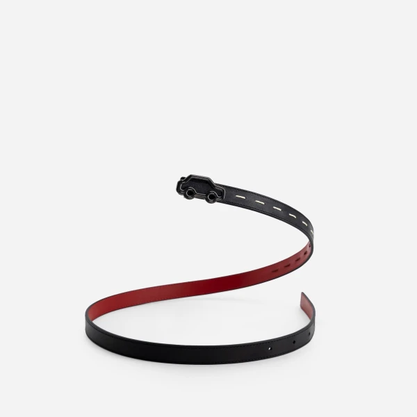 Mlouye Hit the Road Belt in Black and Red with Black Buckle | Belts | Coveti