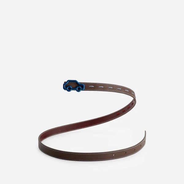 Mlouye Hit the Road Belt in Espresso and Bordeaux with Blue Buckle | Belts | Coveti