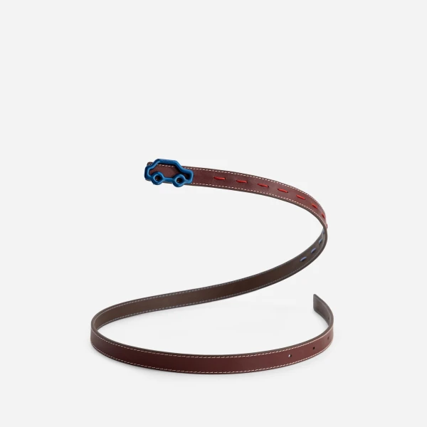 Mlouye Hit the Road Belt in Espresso and Bordeaux with Blue Buckle | Belts | Coveti