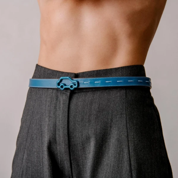 Mlouye Hit the Road Belt in Reef and Chocolate with Blue Buckle | Belts | Coveti