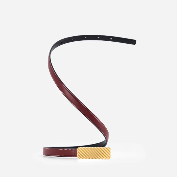 Mlouye Isla Belt in Bordeaux with Gold Buckle | Belts | Coveti