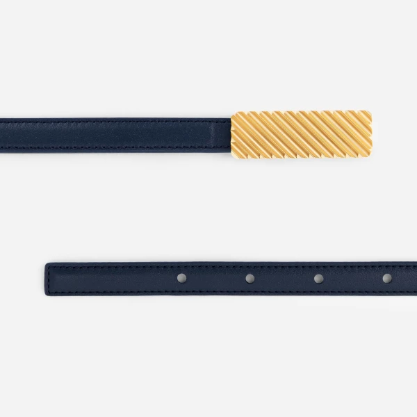 Mlouye Isla Belt in Navy with Gold Buckle | Belts | Coveti