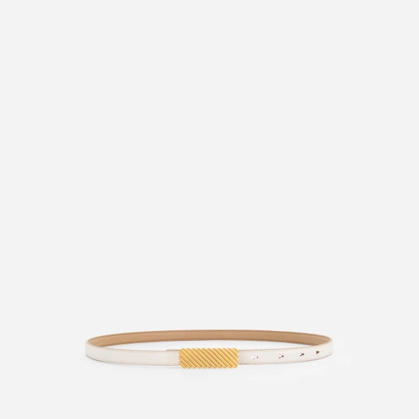 Mlouye Isla Belt in Off White with Gold Buckle | Belts | Coveti