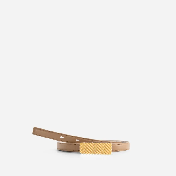 Mlouye Isla Belt in Off White with Gold Buckle | Belts | Coveti