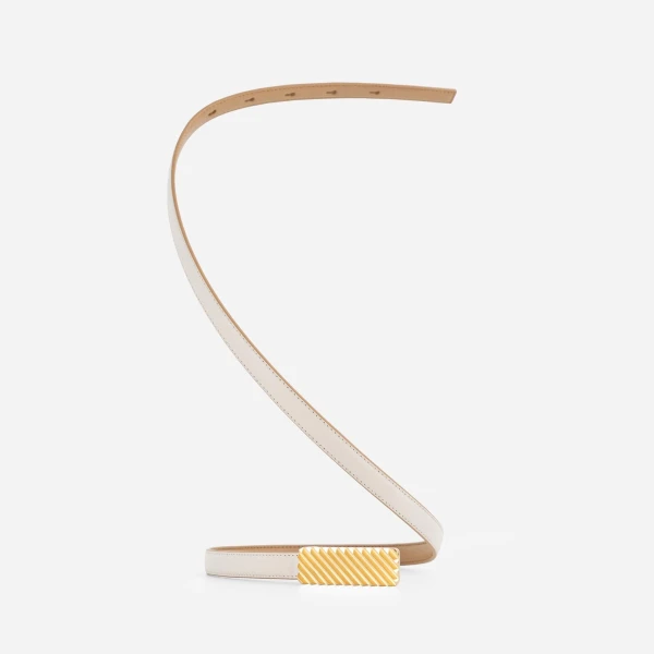 Mlouye Isla Belt in Off White with Gold Buckle | Belts | Coveti
