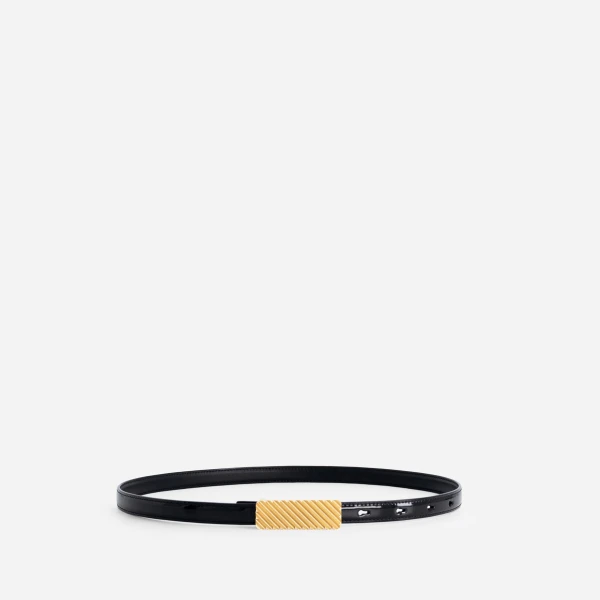 Mlouye Isla Belt in Patent Black with Gold Buckle | Belts | Coveti