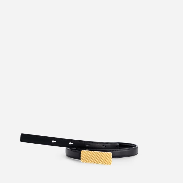 Mlouye Isla Belt in Patent Black with Gold Buckle | Belts | Coveti