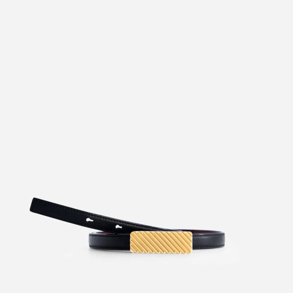 Mlouye Isla Belt in Patent Bordeaux with Gold Buckle | Belts | Coveti