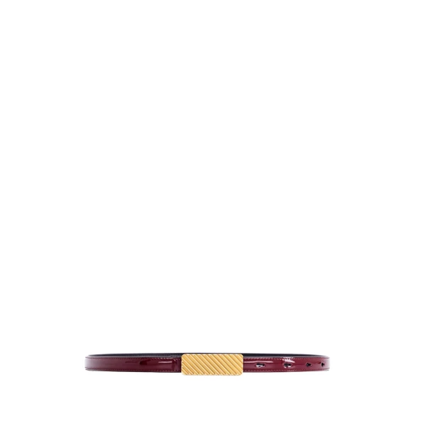 Isla Belt in Patent Bordeaux with Gold Buckle