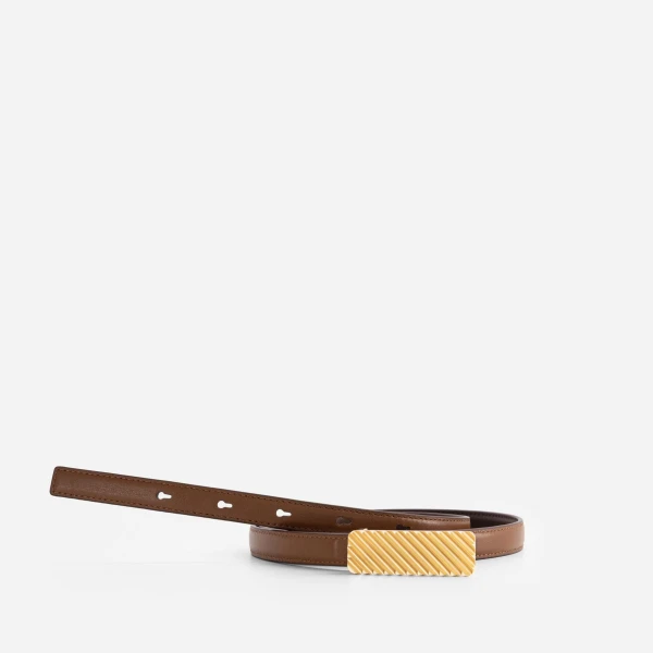 Mlouye Isla Belt in Praline with Gold Buckle | Belts | Coveti