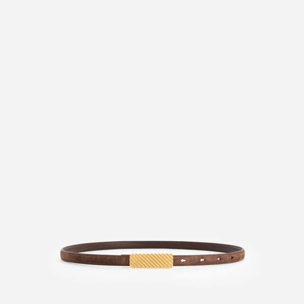 Mlouye Isla Belt in Suede Espresso with Gold Buckle | Belts | Coveti