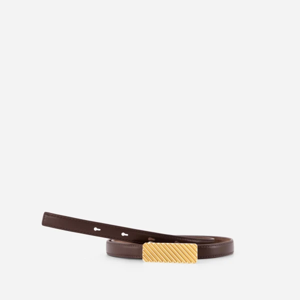 Mlouye Isla Belt in Suede Espresso with Gold Buckle | Belts | Coveti