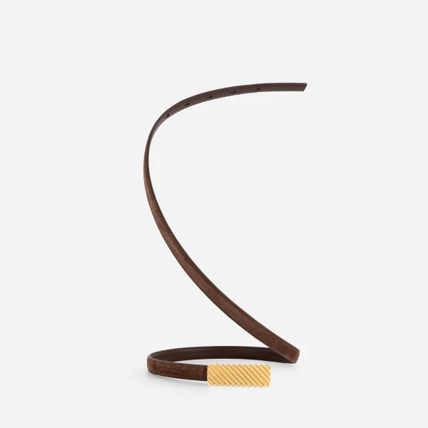 Mlouye Isla Belt in Suede Espresso with Gold Buckle | Belts | Coveti