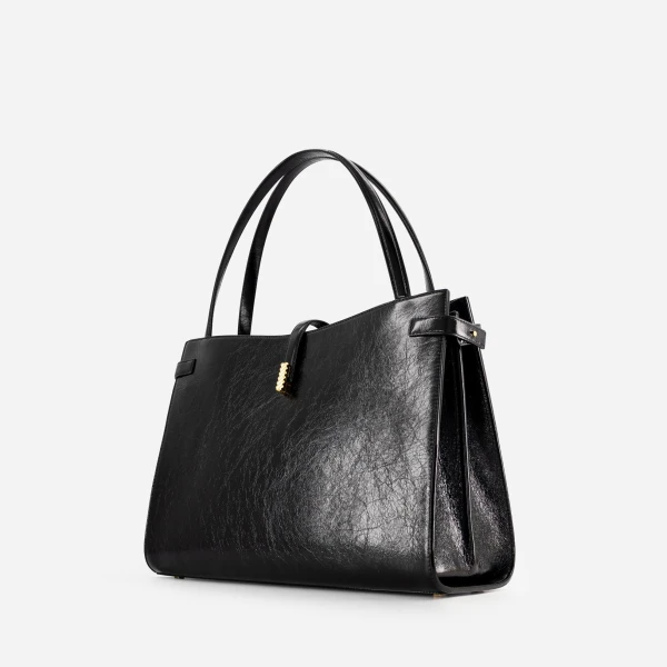 Mlouye Isla Tote in Crinkled Black | Totes & Top-Handle Bags | Coveti